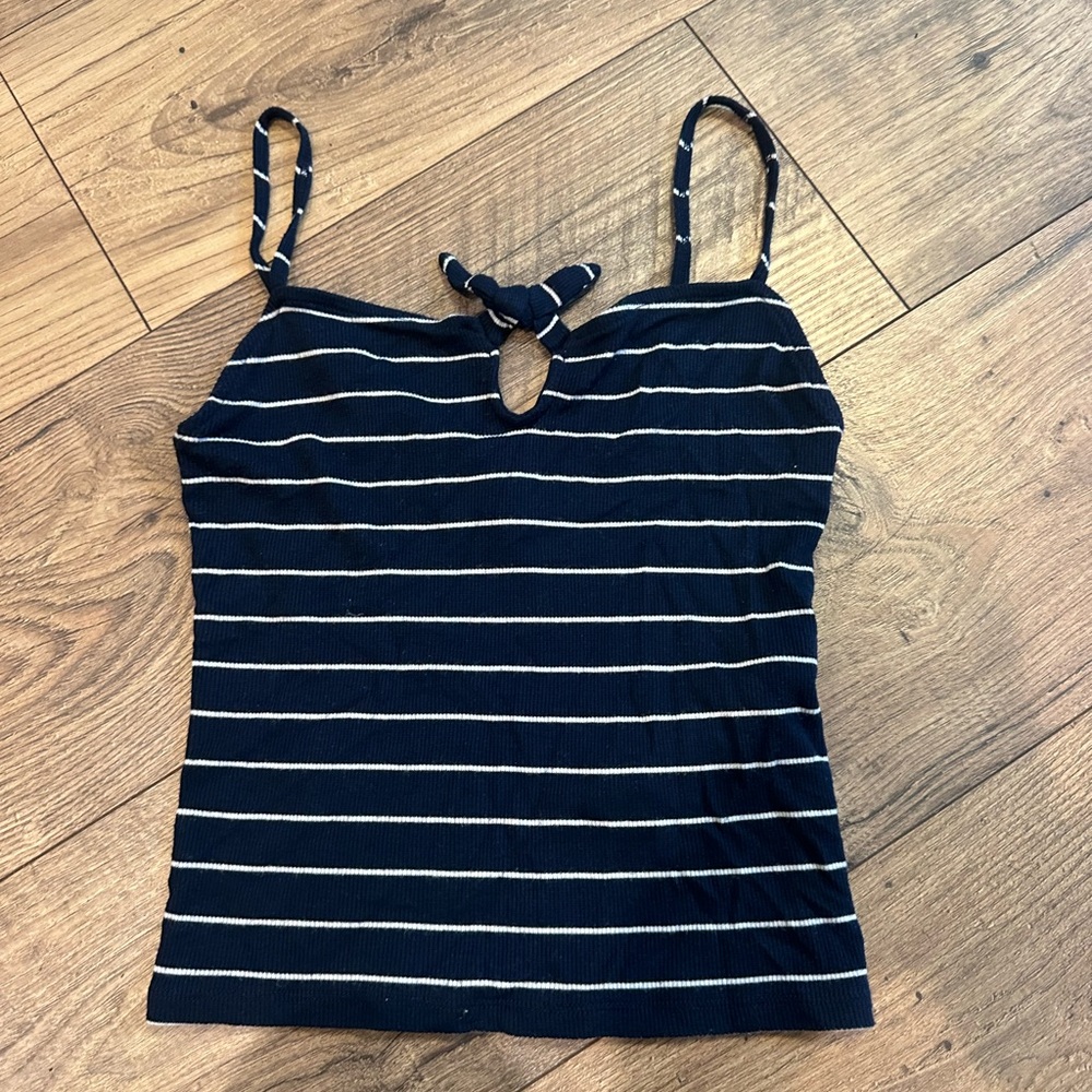Hollister Navy and White Striped Crop Top